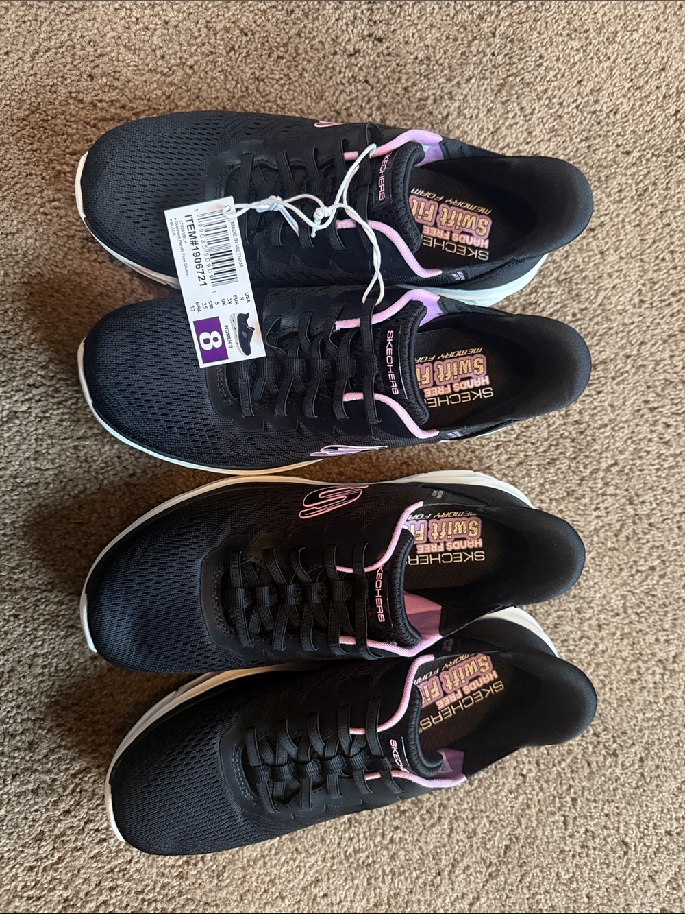 Skechers Women's Black Pink Size 8 Hands Free Swift Fit Sneakers lot of 2 NWT